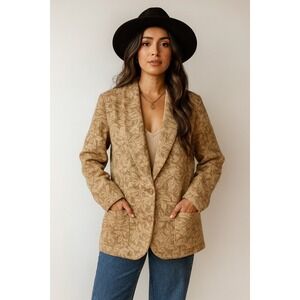 Vintage 90s Women M/L Blazer Jacket Tapestry Gold Neutral Bohemian Western